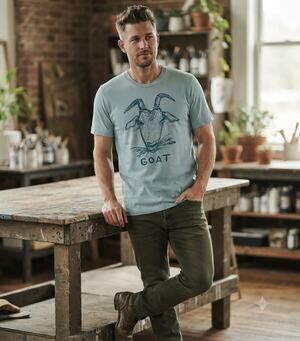Slow Loris Goat Graphic Tee NWT XL Dust Blue 100% Cotton Short Sleeve Shirt
